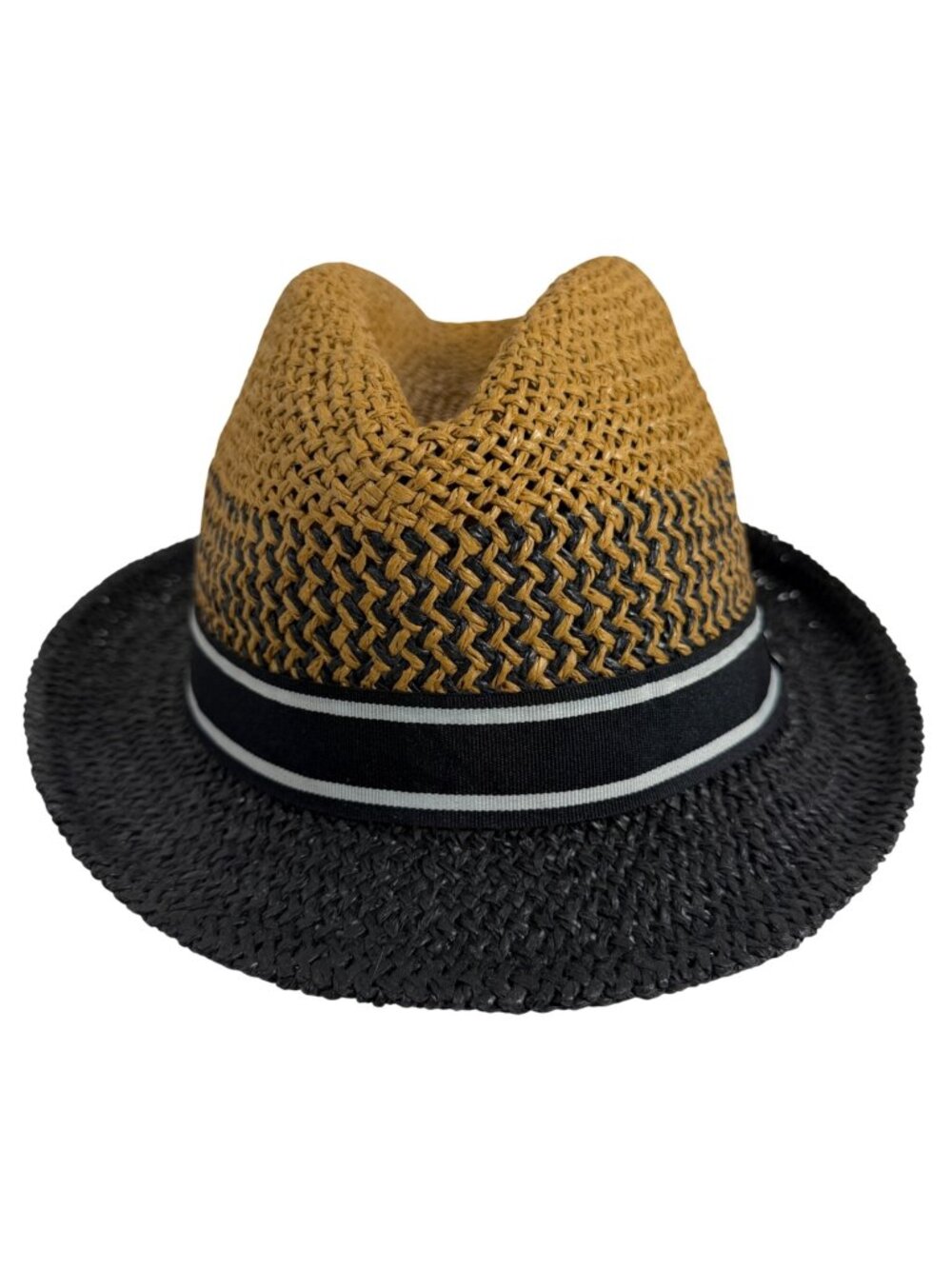 Vince Camuto Two-Tone Woven Paper Fedora Hat  Striped Band - OSFM